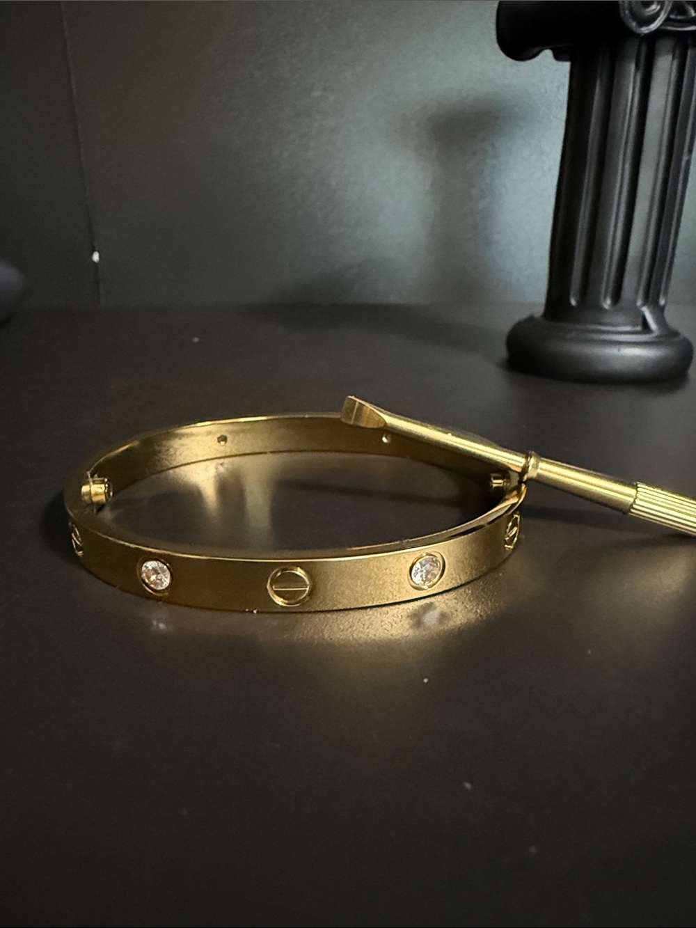 Gold Bangle Bracelet w/ Stones - Picture 3 of 4